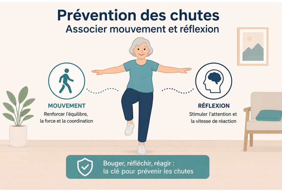 Prévention des chutes chez les seniors : pourquoi associer mouvement et réflexion